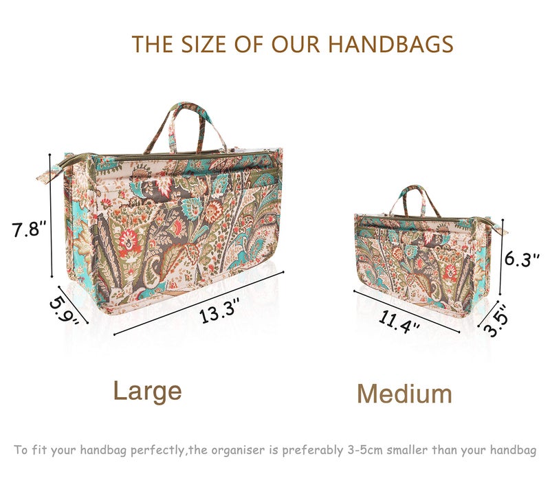 Vercord Patterned Purse Handbag Tote Pocketbook Bag Organizer Insert with Zipper Handle for Women Medium Peacock Flower - Image 3
